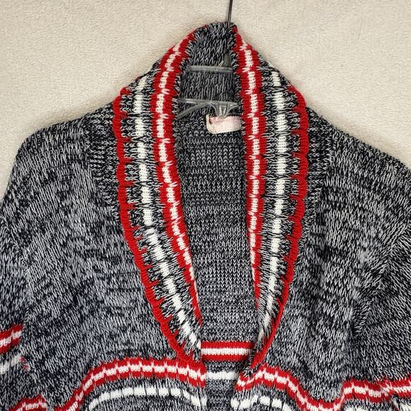 Vintage Scotch English Red Blue White Knit Collar Cardigan Sweater Medium - Picture 2 of 12